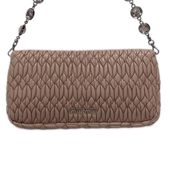 miumiu Miu Crystal/Matelasse Cameo (pink) Leather Shoulder Bag 595-051525 - Picture 2 of 14